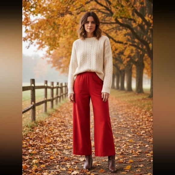 Athleta Pants - Athleta Paradise Linen-Blend Wide-Leg Pants - Red, XS (Runs Big/ Fits S/M)